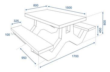 Rectangular Table with 2 Benches